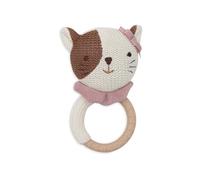 Jollein Anneau de Dentition Bébé - Jill - Sans BPA - Tête de Chat Tricotée - Anneau de Dentition en Silicone - Jouet Bébé - Soulage les Douleurs de Dentition