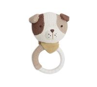 Jollein Anneau de Dentition Bébé - Mick - Sans BPA - Tête de Chien Tricotée - Anneau de Dentition en Silicone - Jouet Bébé - Soulage les Douleurs de Dentition