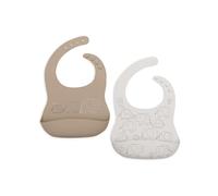 Bavoir Silicone Jollein - Elephant Tales - Lot de 2 - Imperméable - Avec Récupérateur - Pour Bébé et Tout-Petit