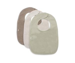 Jollein Beikost Lot de 3 bavoirs en éponge pour bébé - 100% coton - Avec fermeture - Lavable - Accessoires pour bébé - Sable/matcha/café laiteux