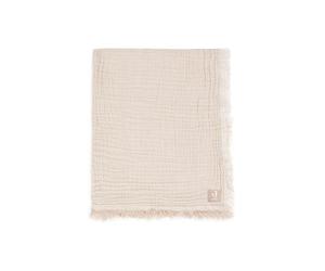 Jollein Couverture pour bébé Muslin- Fringe Stripe, biscuit/ivoire - 75 x 100 cm - 100% coton - Pour berceau bébé - 0,5 tog - Certifié GOTS - Avec franges