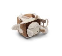 Jollein Cube de motricité - Cube de jeu pour bébé avec miroir, crépillement et éléments de préhension - Avec anneau de fixation - Jouet pour bébé - Favorise les sens et la motricité - Woolly - 10 x 10