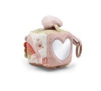 Jollein Cube de motricité - Cube de jeu pour bébé avec miroir, crépillement et éléments de préhension - Avec anneau de fixation - Jouet pour bébé - Favorise les sens et la motricité - Plumes douces