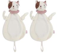 Jollein Doudou Bébé - Chat Jill - Crème/Blanc - Peluche & Attache-Sucette - Ultra Doux - Doudou Bébé - Cadeau de Naissance - 28x13 cm (Lot de 2)