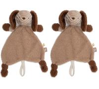 Jollein Doudou Bébé - Chien Diego - Biscuit/Leather Brown - Peluche & Attache-Sucette - Ultra Doux - Doudou Bébé - Cadeau de Naissance - 29x20 cm (Lot de 2)