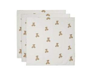 Jollein Lot de 3 Serviettes en Mousseline pour bébé - Motif Ours en Peluche - 70 x 70 cm - 100% Coton - Lingettes pour bébé - en Mousseline