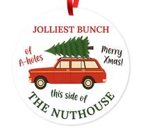 Jolliest Bunch of A Hole Merry Christmas This Side of The Nuthouse, pochette en velours incluse, grande décoration ronde en métal de 9,5 cm