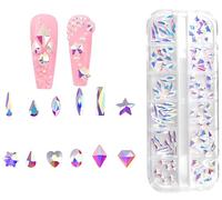 Jollin 120 pièces Flatback Strass Verre Breloques Diamantes Pierres précieuses pour Nail Art 1 boîte Multi Formes Transparent AB