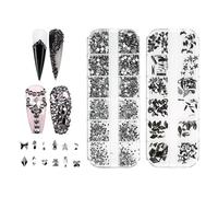 Jollin Lot de 1920 strass à dos plat en verre pour nail art multi-formes Jet Hematite