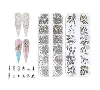 Jollin Lot de 1920 strass à dos plat en verre pour nail art - Plusieurs formes
