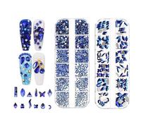 Jollin Lot de 1920 strass à dos plat en verre pour nail art - Plusieurs formes - Saphir