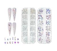 Jollin Lot de 1920 strass à dos plat pour nail art - Plusieurs formes - Transparent AB