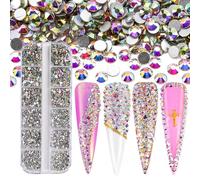 Jollin Lot de 3600 strass à dos plat en verre pour nail art 6 tailles ss4~ss12 cristal AB