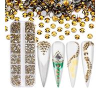 Jollin Lot de 3600 strass à dos plat en verre pour nail art 6 tailles SS4~ss12 hématite dorée