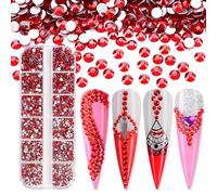 Jollin Lot de 3600 strass à dos plat en verre pour nail art 6 tailles ss4~ss12 Siam