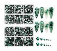 Jollin Lot de 4824 strass à dos plat en verre pour nail art 6 tailles SS6~ss30 Vert foncé