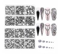 Jollin Lot de 4824 strass à dos plat pour nail art, 6 tailles, SS6~ss30 Jet Hematite