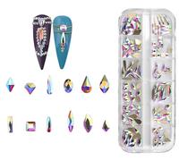 Jollin - Strass à Dos Plat, 120 pièces, Breloques en Verre, Pierres précieuses pour Nail Art, 1 boîte Multi-Formes Cristal AB