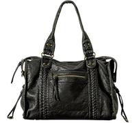 JOLLQUE Sac à bandoulière à rivets pour femme, grand sac à main rétro en cuir délavé, sac à main vintage Y2K d'été Hobo de travail, noir