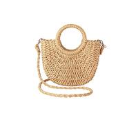 JOLLQUE - Sac de plage en paille pour femme, sac fourre-tout d'été tissé à la main avec pompon, poignée sur le dessus, kaki, Small