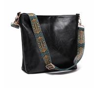 JOLLQUE Sacs Hobo pour femme - Sac à bandoulière avec sangle de guitare - Sac à main en cuir végétalien - Sac à main bohème - Sac fourre-tout, Noir