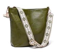 JOLLQUE Sacs Hobo pour femme - Sac à bandoulière avec sangle de guitare - Sac à main en cuir végétalien - Sac à main bohème - Sac fourre-tout, Vert