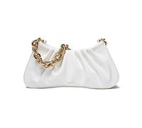 JOLLQUE Shoulder Bag for Women,Small Leather Dumpling Bags Handbag Purse,Gold Chain Evening Clutch Purses with Heavy Aluminum Metal Chain(White)