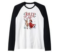 Jolly AF Christmas Retro Girl Deer Vintage Pajama Women Manche Raglan