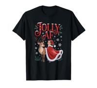 Jolly AF Christmas Retro Girl Deer Vintage Pajama Women T-Shirt