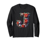 Jolly Christmas Initiale J Poinsettia Holly Manche Longue