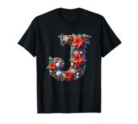 Jolly Christmas Initiale J Poinsettia Holly T-Shirt
