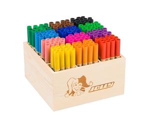 JOLLY Classpack Wood, Booster XL Nature, Basic colours, boîte en bois avec 144 feutres, 12 couleurs primaires, lavable et non toxique, pointe extra épaisse, idéal pour l'école et la maternelle