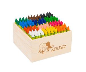 JOLLY Classpack Wood, Painty, Basic colours, boîte en bois avec 144 craies de cire, 12 couleurs primaires, lavable et non toxique, pointe extra épaisse, idéal pour l'école et la maternelle