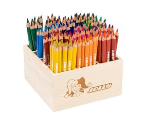 JOLLY Classpack - X-Big Delta Basic colours - Boîte en bois avec 144 crayons de couleur, 12 couleurs primaires, incassable et non toxique, mine extra épaisse, forme triangulaire ergonomique, idéale