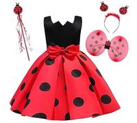 Jolly Fancy - Déguisement Robe Coccinelle Ladybug Costume avec Ailes et Bandeau pour Enfants Filles Taille 5-6 ans