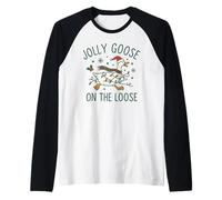 Jolly Goose on The Loose Funny Christmas Holiday Goose Manche Raglan