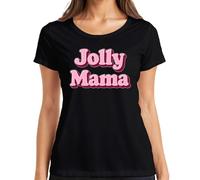 Jolly Mama Cadeau pour Maman Fête des Mères Inscription Rétro Rose T-shirt Femme, Noir , XL