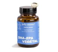 Jolly mama! Oméga Mama | DHA-EPA Végétal | Hautement Assimilable | Favorise le développement cérébral du bébé pendant la grossesse et l’allaitement | Fabriqué en France | 60 Gélules