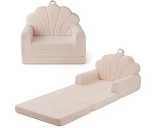 JOLLY MINO Fauteuil Enfant Convertible - Canapé et Lit d'Appoint (Beige) | 2 en 1, chauffeuse 1 place en mousse, housse bouclette lavable à 30°C, meuble chambre enfant, coin lecture