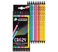 JOLLY Next Generation Crazy Lot de 10 crayons de couleur double face incassables avec 20 couleurs Bois noir Forme ronde ergonomique Design tendance