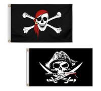 Jolly Roger Lot de 2 drapeaux de pirate pour décoration d'Halloween, jeu de pirate, fête de pirate, décoration d'Halloween, cosplay de pirate