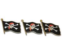 Jolly Roger Lot de 3 épinglettes de capitaine de bateau pirate avec épingle à chapeau et pince à cravate avec pochette arrière Novel Merk, Medium, Métal, Sans pierre précieuse