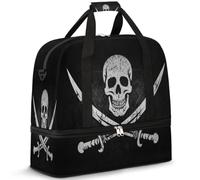 Jolly Roger Sac de voyage pliable avec compartiment à chaussures Motif crâne de pirate Grunge Squelette Grunge, multicolore