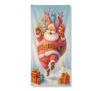 Jolly Santa Claus Couverture de porte Bannière festive, décoration de vacances avec cadeaux et flocons de neige, décoration de Noël intérieure et extérieure 91,4 x 183 cm