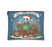Jolly Squelette Trousse de maquillage de vacances fantaisie, pochette cosmétique de Noël pour femme, organiseur portable en toile avec fermeture éclair, trousse de toilette pour vacances d'hiver, bleu