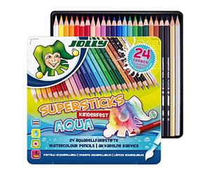 JOLLY Superstick Aqua crayons de couleur, crayons de couleur aquarellables, 24 pièces, aquarellable, incassable, abrasion des mines réutilisable, pour enfants à partir de 5 ans.