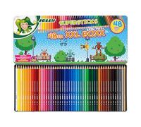 JOLLY Supersticks 48er XXL Box, 48 Crayons de Couleur résistants aux Enfants & incassables, Crayons de Couleur Non Toxiques, Couleurs Vives et saturées, dans Un étui métallique Robuste