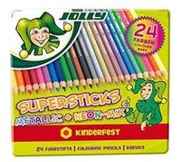 Jolly Supersticks Crayons de couleur européens métallisés et néons de qualité supérieure avec étui de transport en étain, ensemble de 24, parfaits pour les adultes et les enfants à colorier G