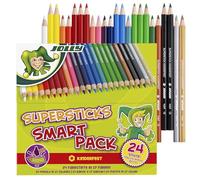 JOLLY Supersticks Smart Pack de 24 crayons de couleur, pour enfants, mine incassable, couleurs vives, pour l'école, double et triple, boîte à crayons, peinture, dessin, fournitures scolaires, variété