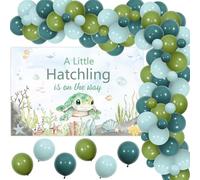 Jollyboom Décoration de fête prénatale en forme de tortue de mer pour garçon, « A Little Hatchling is on The Way » - Bannière de ballons - Kit d'arche pour tortue de mer sous la mer, l'océan